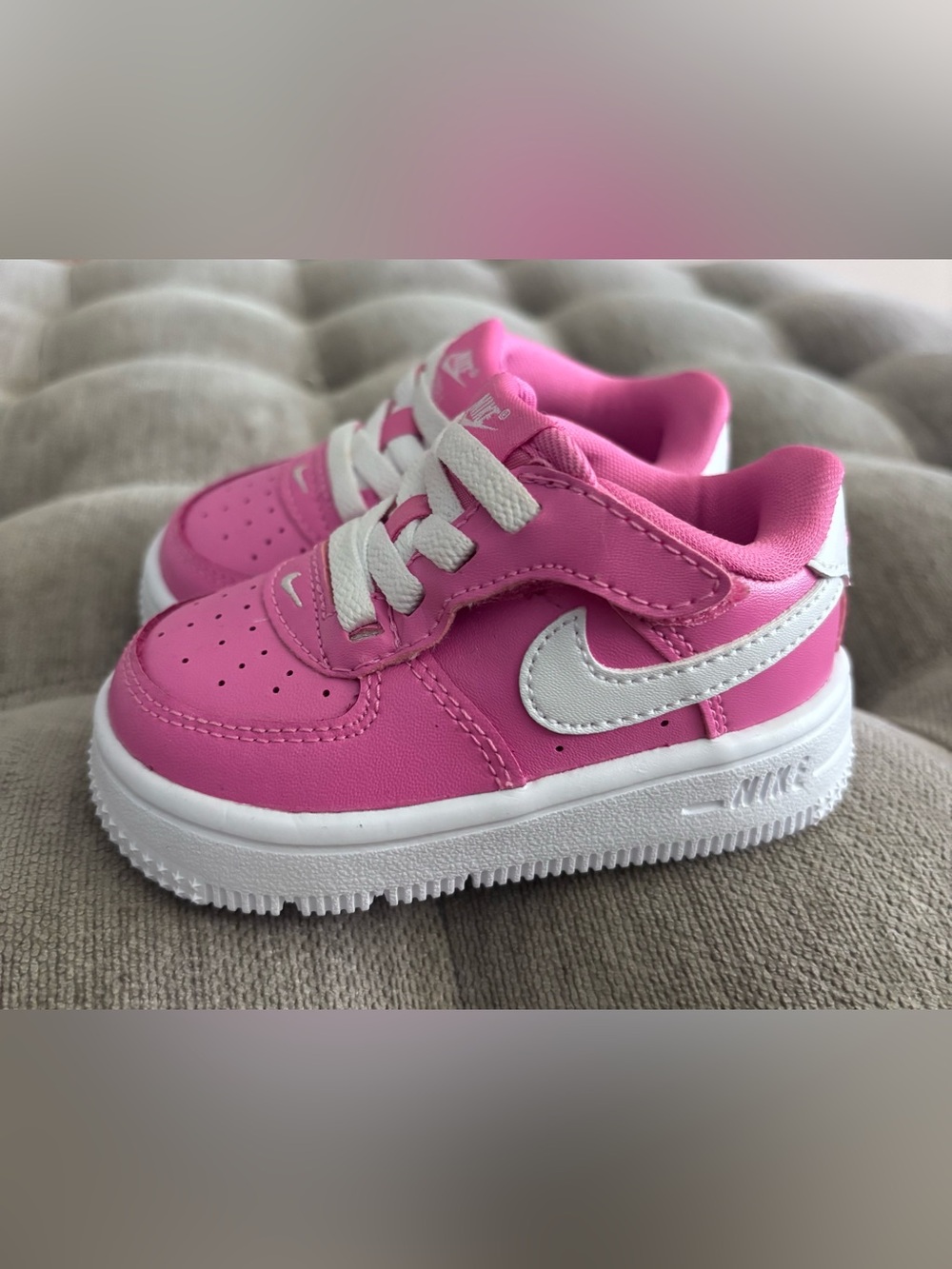 Nike Air Force 1 Size 4c Pink and White Velcro Sneakers
